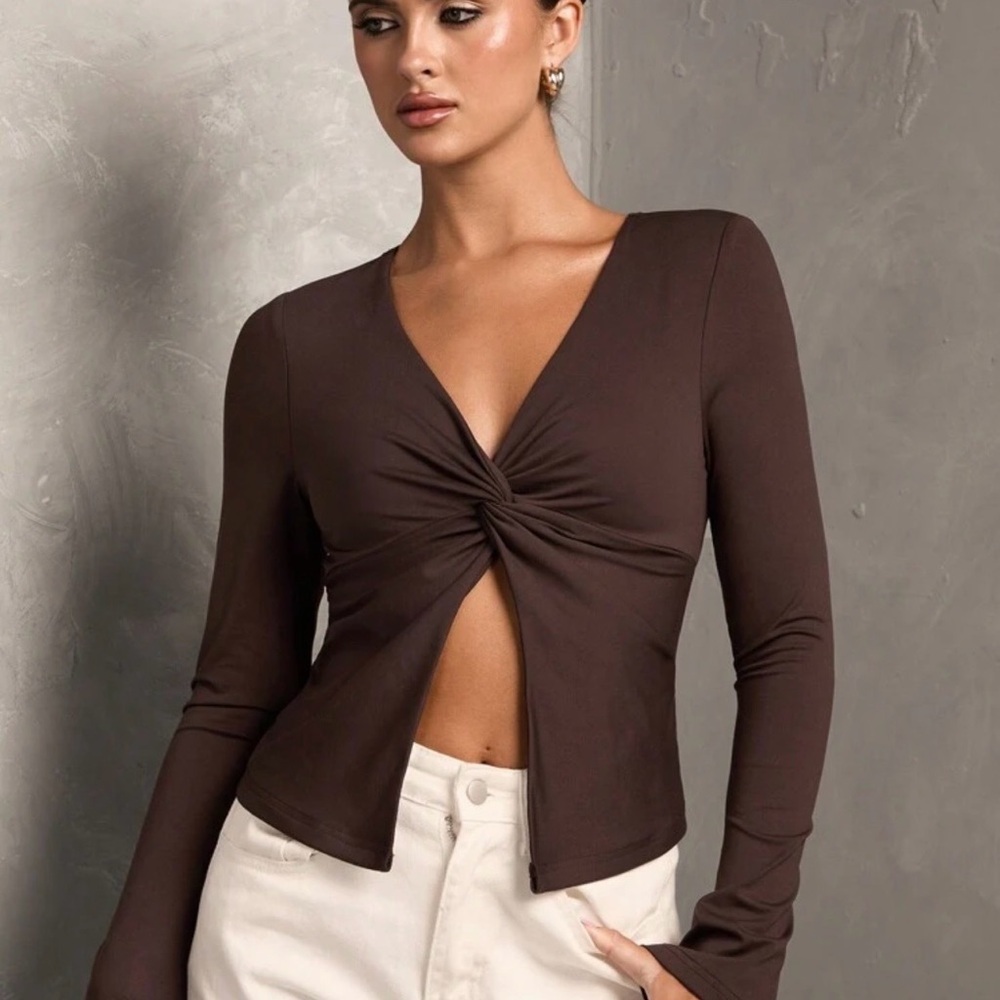Elegant Brown Twist-Front Top